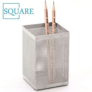 Deluxe Metal Square Mesh Pen Pencil Eraser Stationery Holder Container