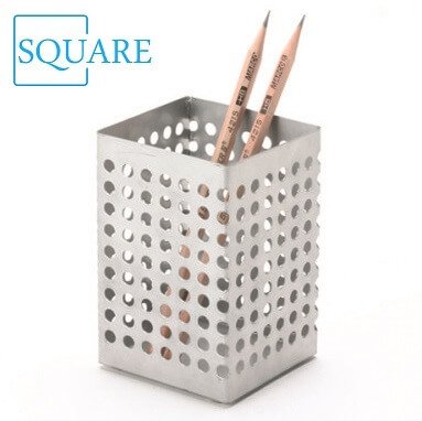 Square Punched Metal Pencil Pen Cup